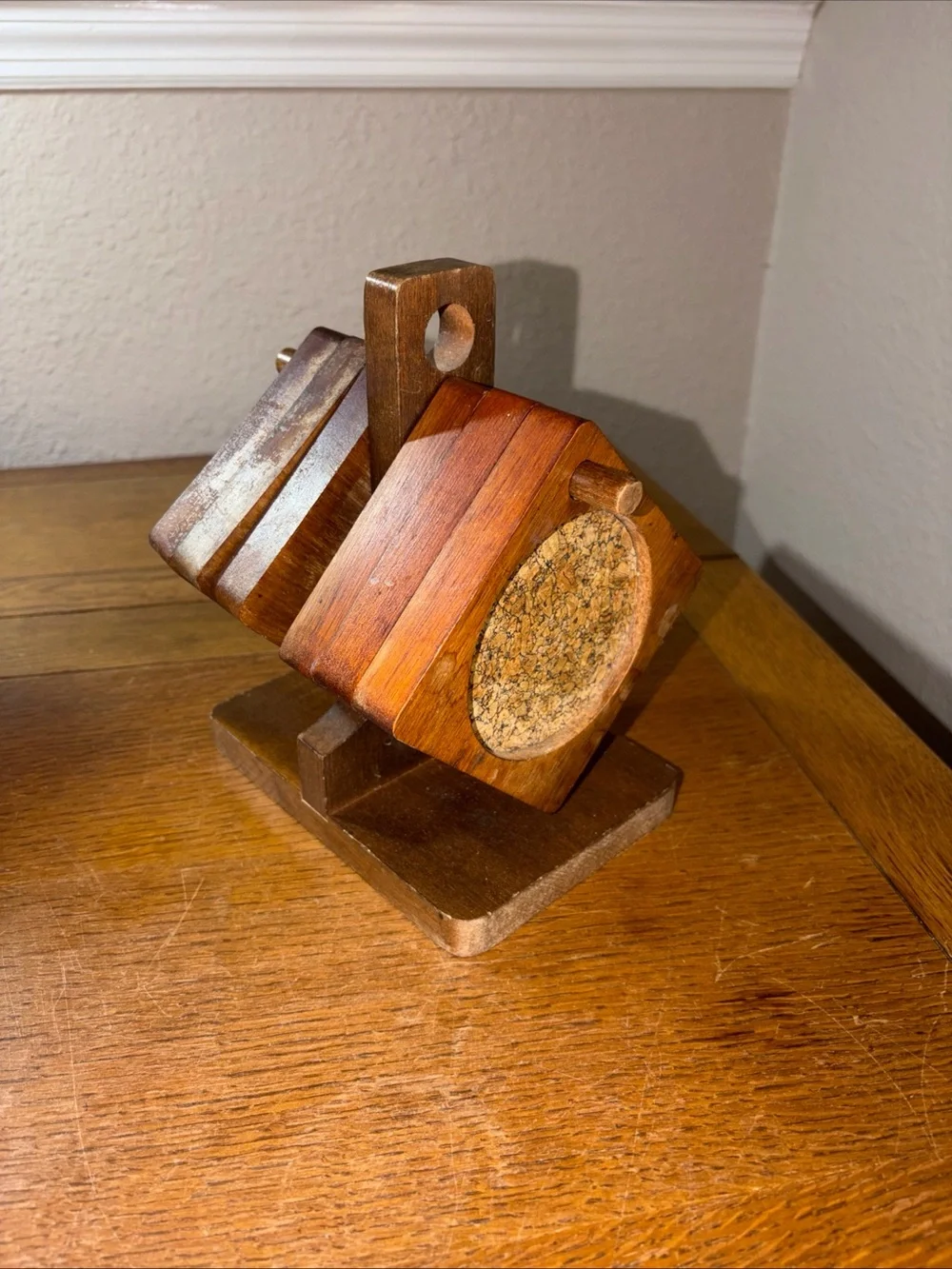Handcrafted Wooden Coaster Set with Stand - Warm Brown